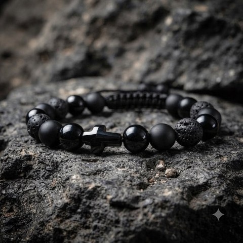МЪЖКА ГРИВНА С КРЪСТ СВАРОВСКИ/SWAROVSKI BLACK CROSS
